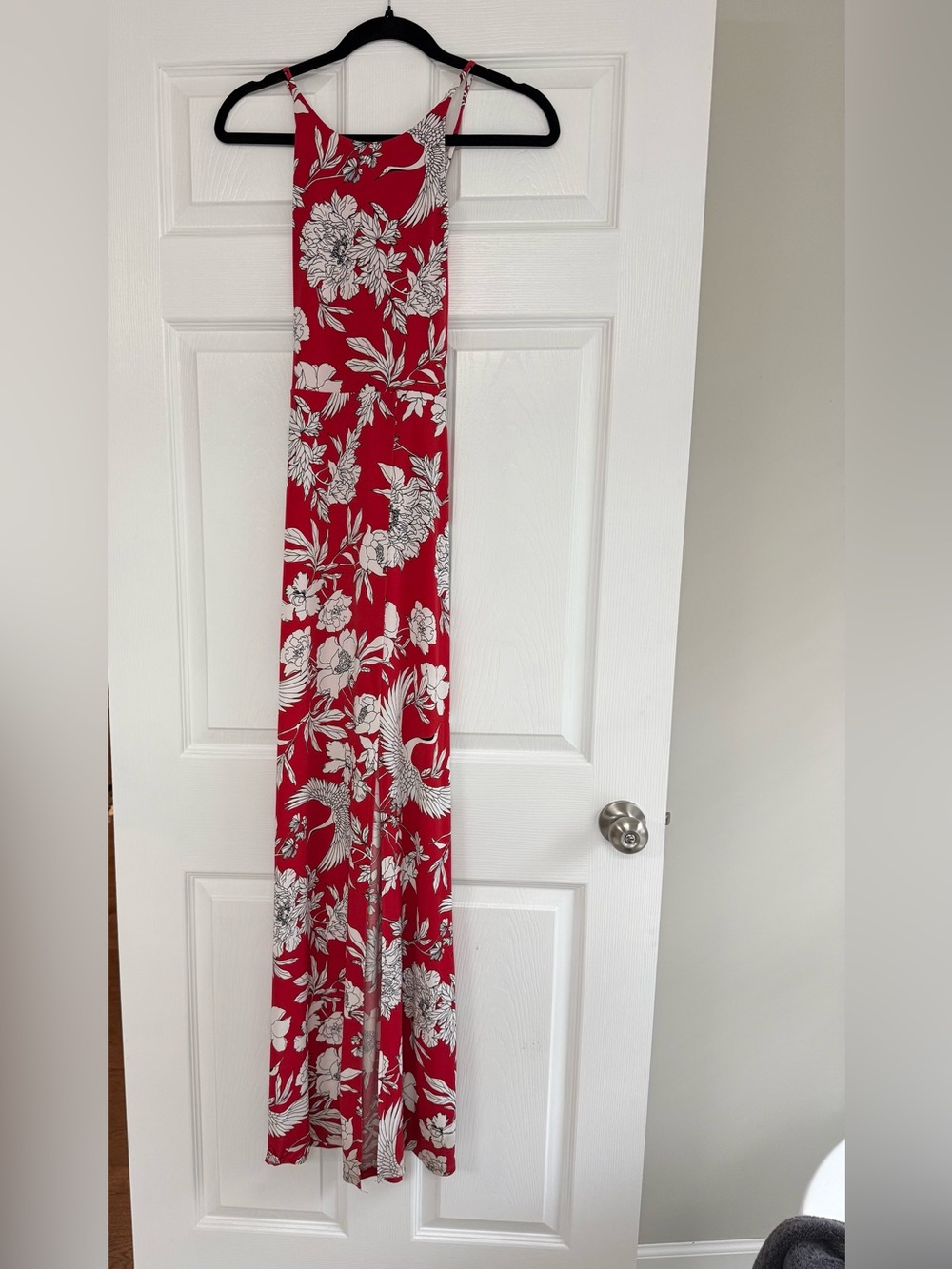 Express Red Floral Maxi Dress with White Print